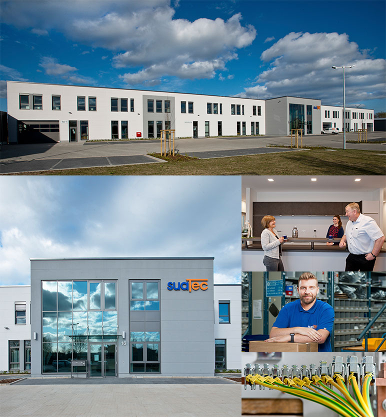 Collage von Außenaufnahmen und Mitarbeitern der SUATEC GmbH